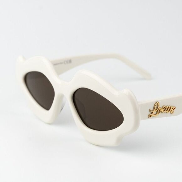 Loewe Women Sunglasses LW40109U 21E CURVY Shiny Ivory Brown Geometric BRAND NEW